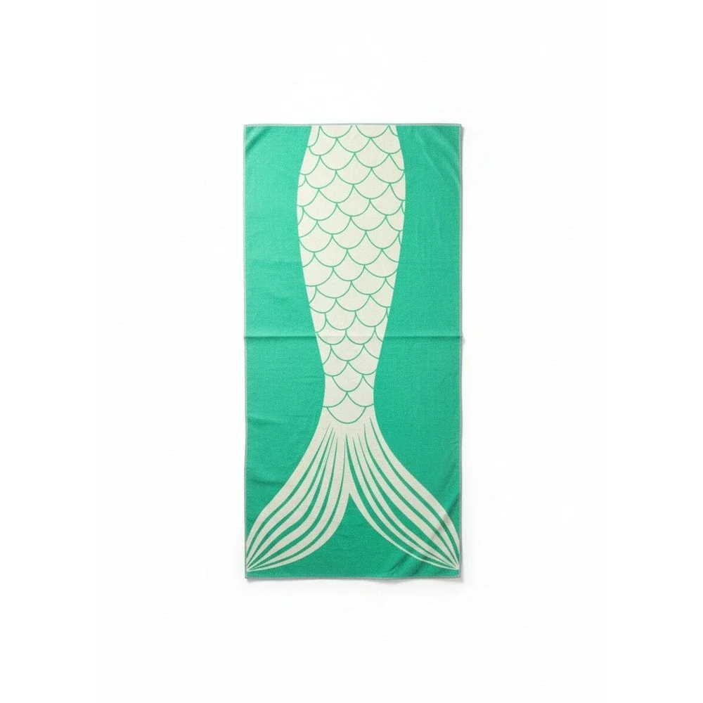 Mermaid Tail Beach Towel Aqua Green Cream Scales Fin Design